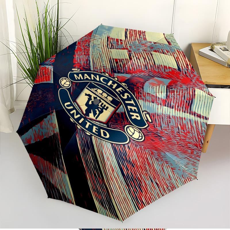 Manchester United F.C Print Automatic Open Close Umbrella, Portable Foldable Umbrella, for Outdoor Commute Camping Trip, Ideal Birthday Gift