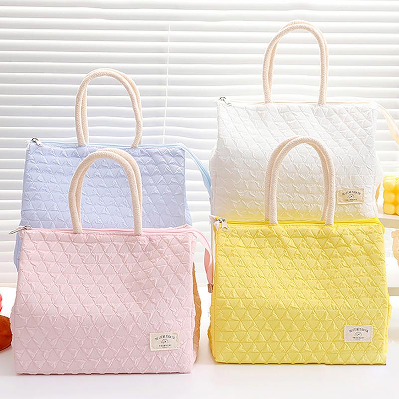 Solid Colour Women Waterproof Tote Bag Insulation Food Bag For Office Lunch Box Bag  Able Simple Large Capacity