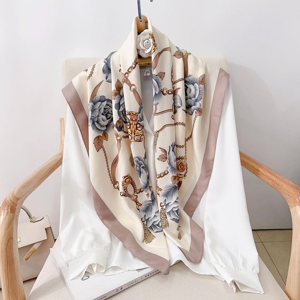 Design Fiore Sarong Twill Seta Donna Foulard Parasole Sciarpa Hijab Capelli Femminili Hijab Avvolgenti Foulard Bandana Foulard