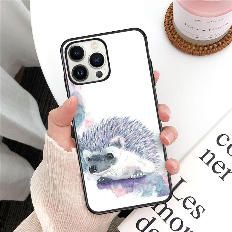Animal Head Wearing Flowers Hedgehog Fox Phone Cover For Iphone 14pro 11pro 12 13promax 5 6s Xs 7 8plus SE Xr 12mini Coque Cases