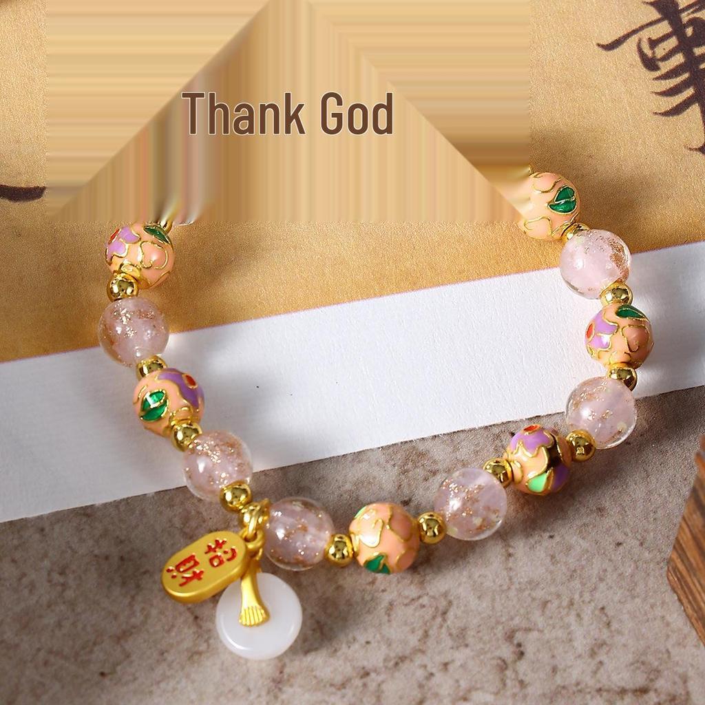 Cloisonné Enamel Floral Peace Buckle Bracelet - Luminous, High-End Jewelry for Women