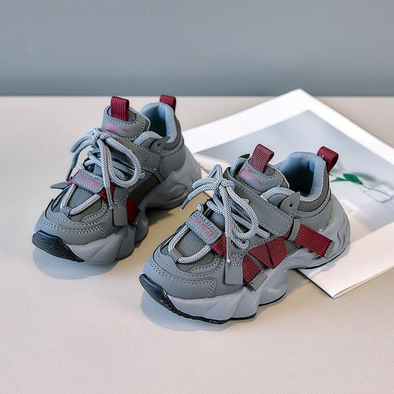 Girls Sports Shoes Autumn New Style Boys Leather Faced Casual Dad Shoes Soft Sole Running Shoes