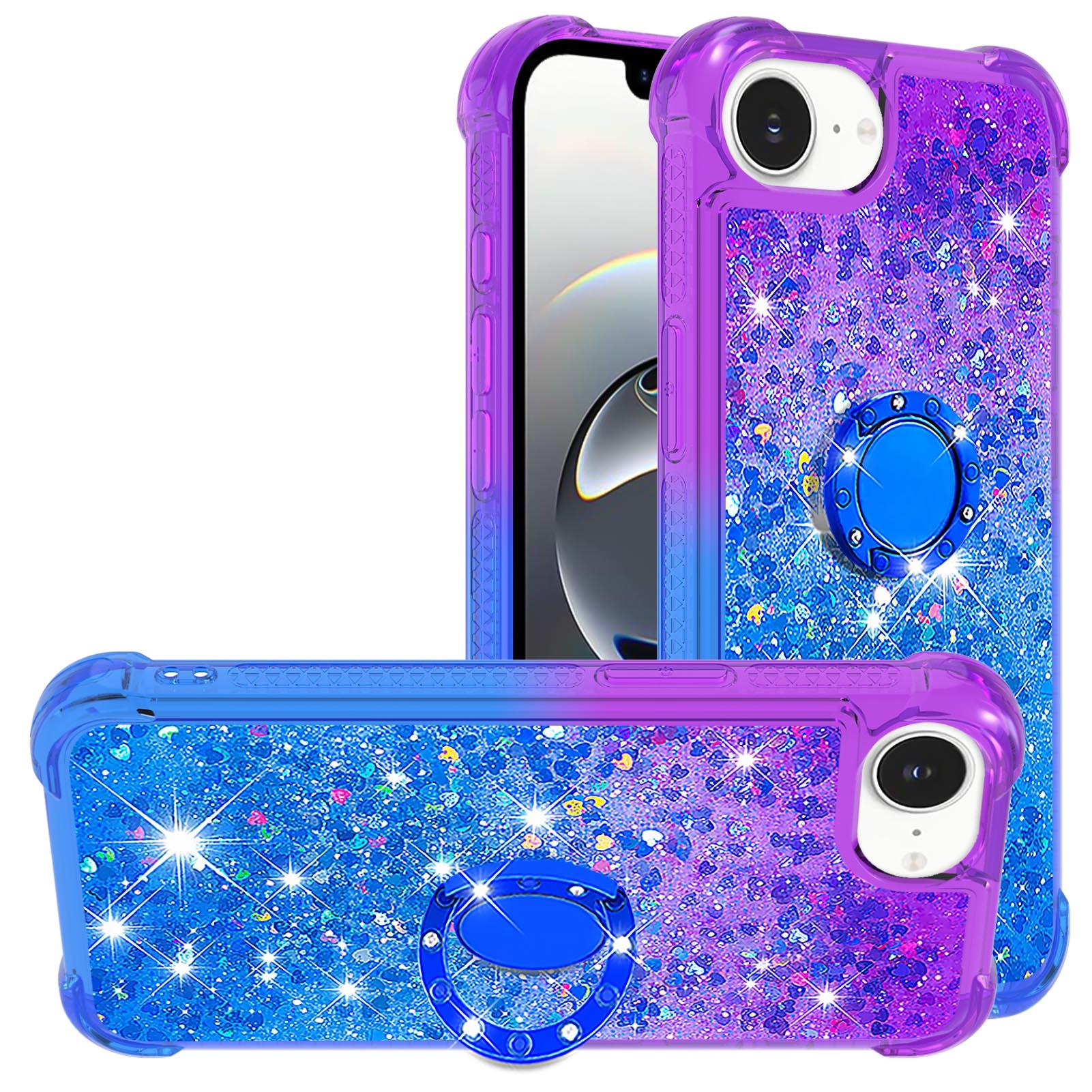

For iPhone 16e TPU Case with Kickstand Gradiant Quicksand Shockproof Cover Purple+Sky Blue