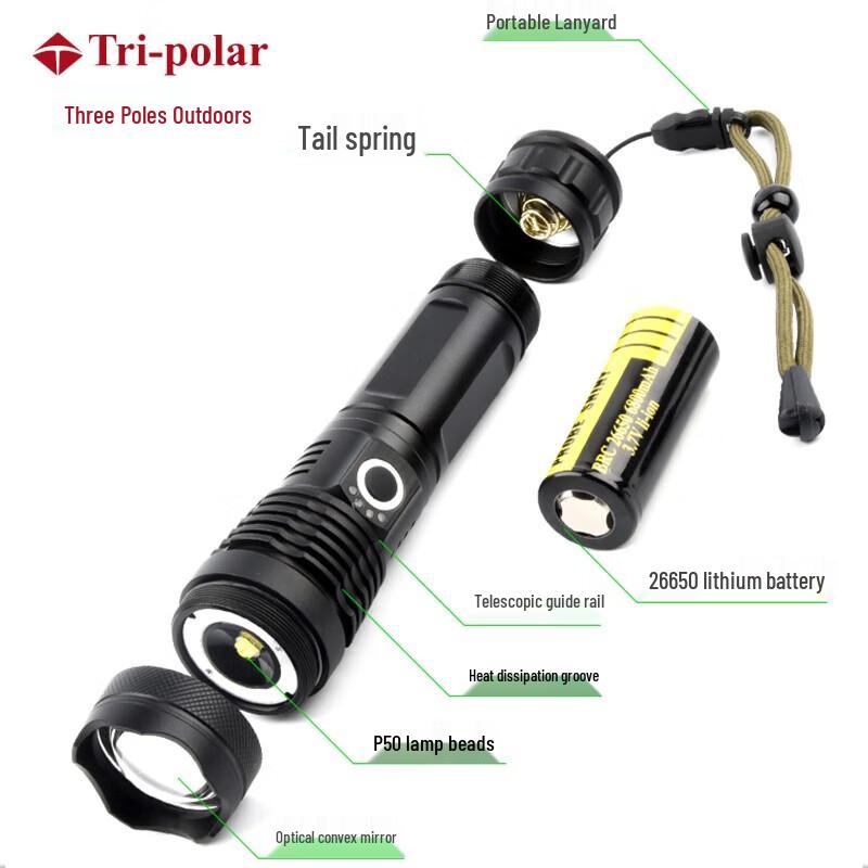 Tri-polar Outdoor Rechargeable Flashlight