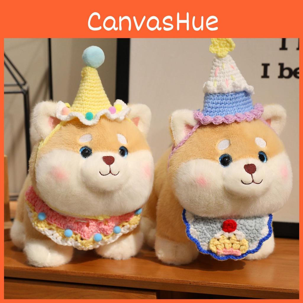 Birthday Cute Hat And Cartoon Pattern Knitted Scarf Shiba Inu Cartoon Plush Toy