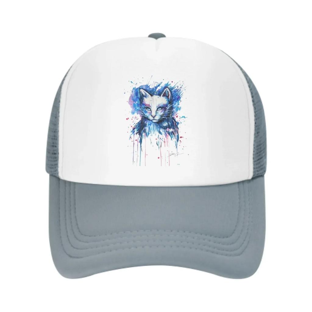 Watercolor Cats Mesh Trucker Hats for Unisex Women Adjustable Casual Fashion Baseball Caps for Outdoor Activities