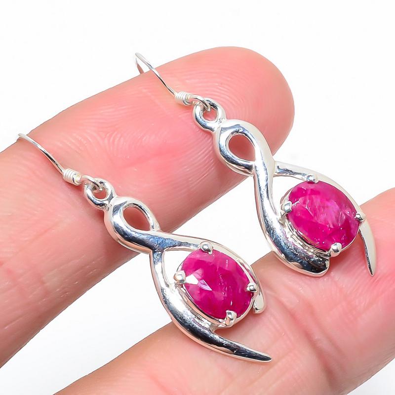 Red Ruby(Simulated) Handmade 925 Sterling Silver Gift Jewelry Earring 1.62" W4z07