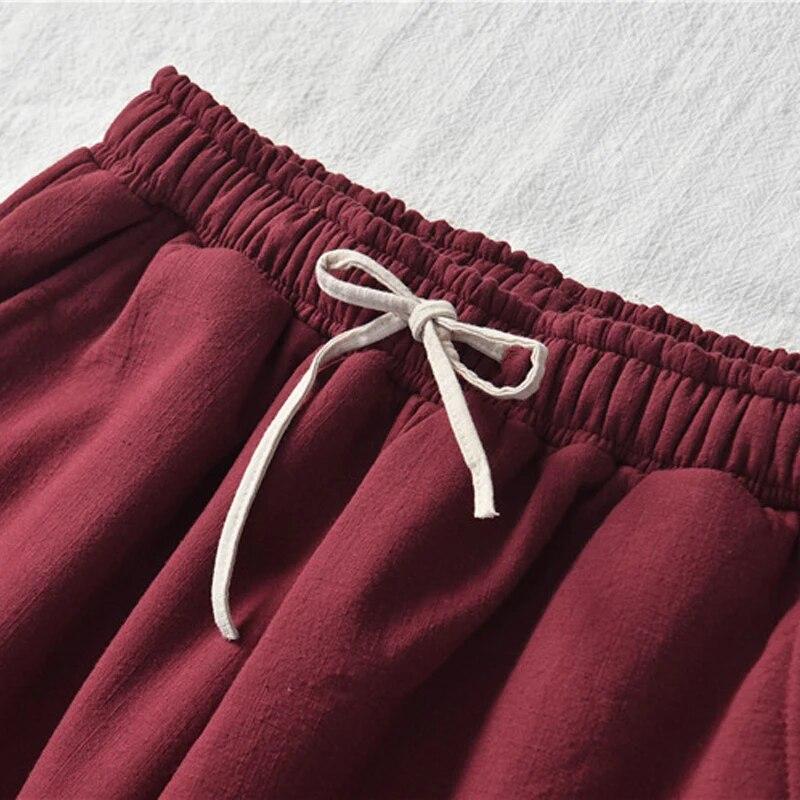 Johnature Women Vintage Cotton Linen Pants Elastic Waist Solid Color Trouser Thick Winter Warm Straight Pants