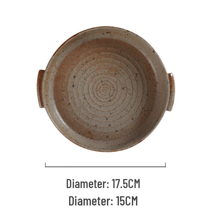 

Japanese Retro Coarse Ceramic Double Handle Baking and Salad Dish