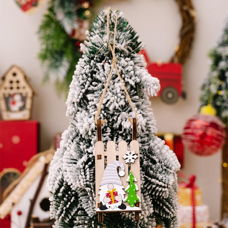 Christmas Tree Hanging Decor Wooden Christmas Sleigh Ornament Wood Gnomes Pendant Home Office Party Diy Christmas Decoration