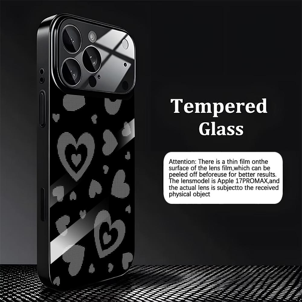 Cute Dot-Matrix Heart Print Glass phone case mobile phones for iphone 17 pro max cover for iPhone 17 16 15 14 13 12 pm Pro Plus