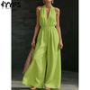 Women's Fashion Casual Summer Spring Solid Color Print Sleeveless Hanging Neck High Waist Trousers Jumpsuits & Rompers