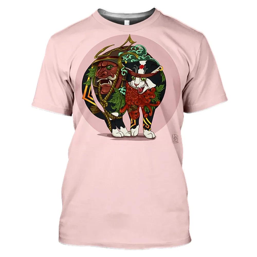 Neue Mode Vintage T-Shirt Samurai Katze Tattoo Shirt Herren 3D Cooler Druck Kunst Klassisches Shirt Sommer Trend T-Shirt