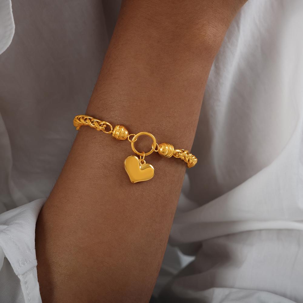 

Новый браслет-подвеска в форме сердца из нержавеющей стали для женщин, с толстой цепочкой, покрытой бразильским золотом, роскошный циркон, оптом 18cm золотой
