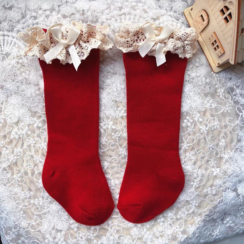 New Winter Autumn Baby Girls Knee High Socks Lace Ruffle Long Sock Cotton Kids Toddlers Princess Christma Socken For 0-5Years