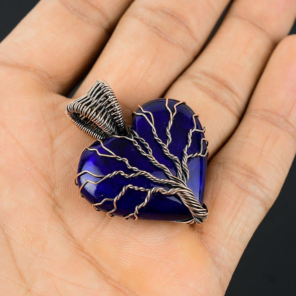 Strom života Modrý záblesk Labradorit Drahokam Měděný drátovaný Ručně vyráběný Přívěsek Šperk Pro Ni