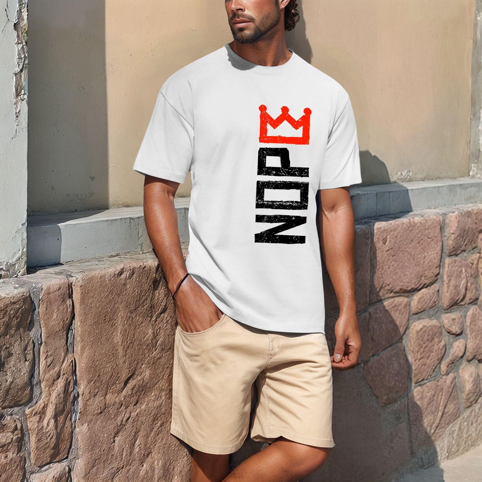 

Летняя мужская популярная футболка с круглым вырезом и коротким рукавом с принтом XL белый