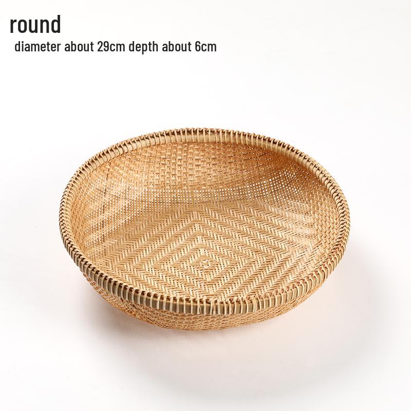 Handmade Bamboo Woven Basket for Fruits and Snacks - Round Living Room Storage Tray