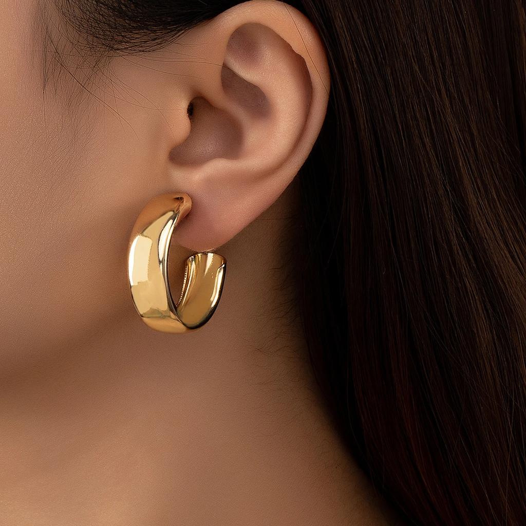 Fashion Stainless Steel Smooth Metal Chunky Hoop Earrings for Women Vintage Round Circle Drop Earrings Trendy Party Jewelry