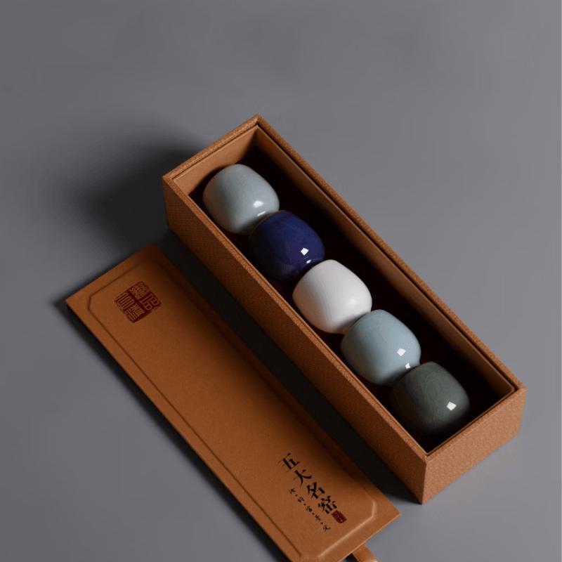 Chaxun Five Great Kilns Ceramic Tea Tasting Cup Set