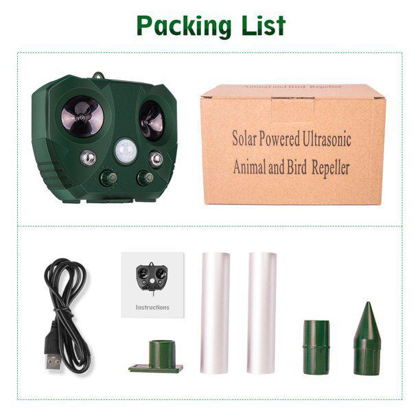 Solar-Powered Ultrasonic Animal Repeller: Waterproof Device for Birds, Rodents, and Cats