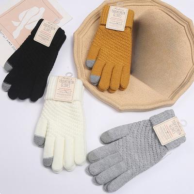 Luvas de inverno para tela sensível ao toque, mulheres, homens, quentes, elásticas, malha, imitação de lã, dedos inteiros, luvas femininas de crochê, grossas