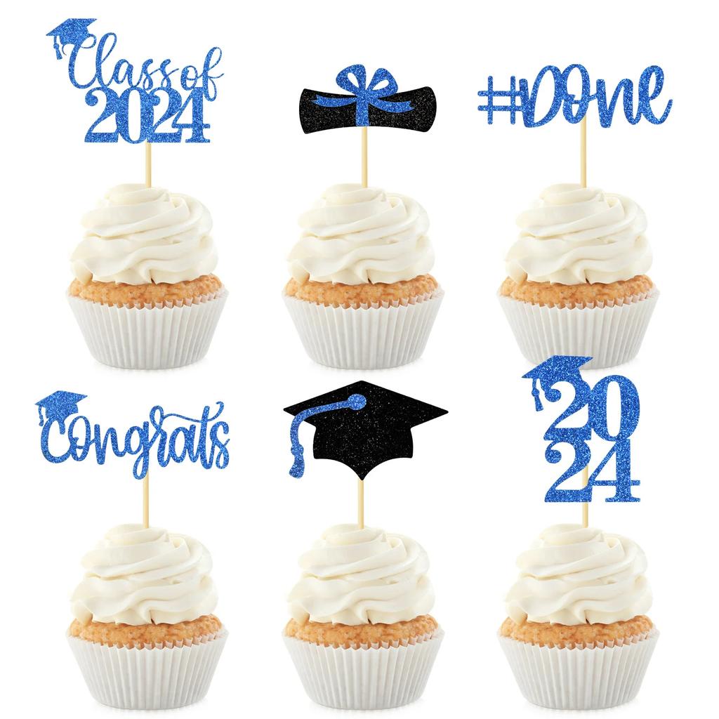 12 Pcs Graduation Season Celebration Cake Prop Insert Cap Cupcake Topper Party Decoration Toppers 2024 Card Decors Paper Picks
