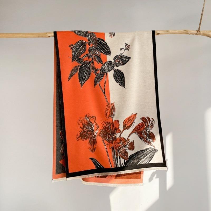 0G thickened version retro bird scarf women's winter high-end warm scarf imitation cashmere shawl