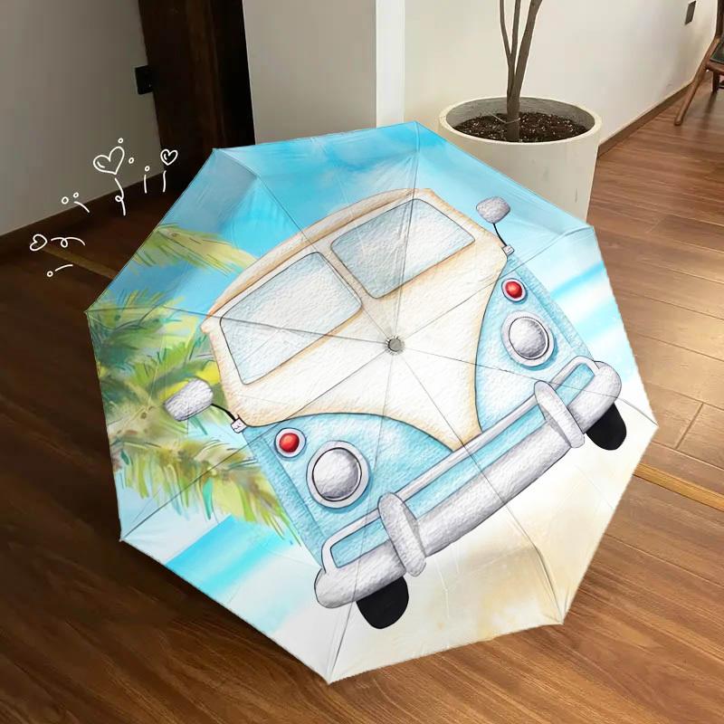 1 Stück Hochwertiger Regenschirm im Strandbus-Design, Automatisches Öffnen und Schließen, Multifunktionaler Regenschirm G0811001