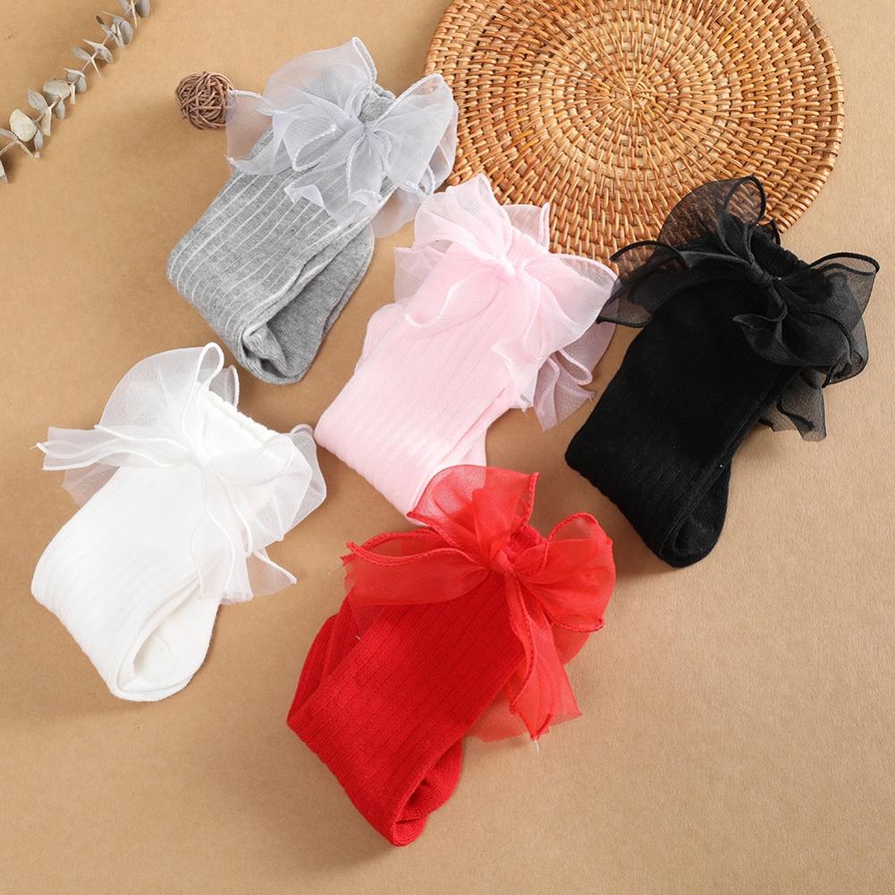 Toddlers Socks Autumn Spring Children Girls Knee High Long Sock Cotton Big Bow Princess Style Children Floor Socks 0-3Y