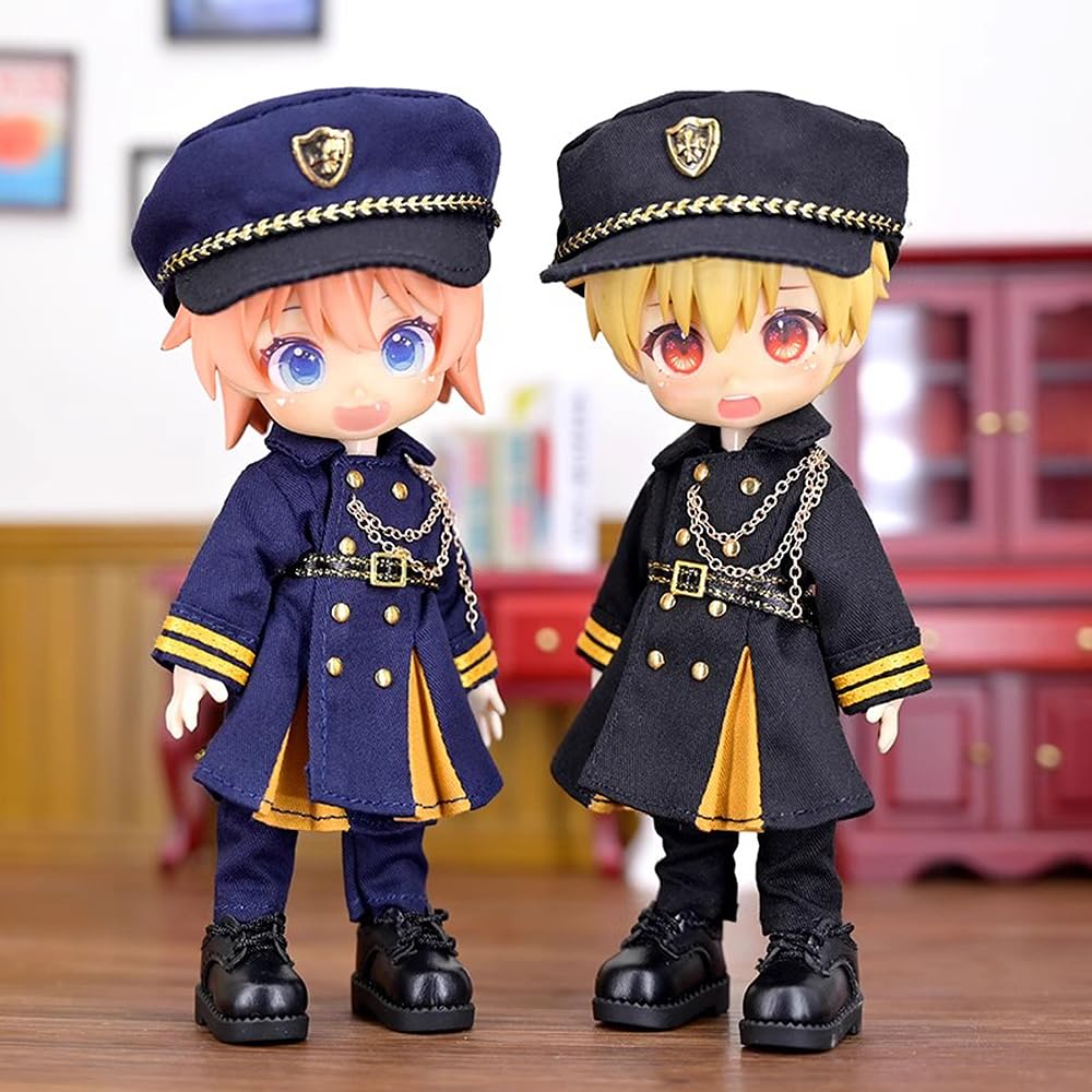 Obitsu 11 OB11 Size Costume Obitsu Doll for 11cm Body Military Uniform One Piece Hat Noble Retro Cosplay 4 Piece Set (Navy)