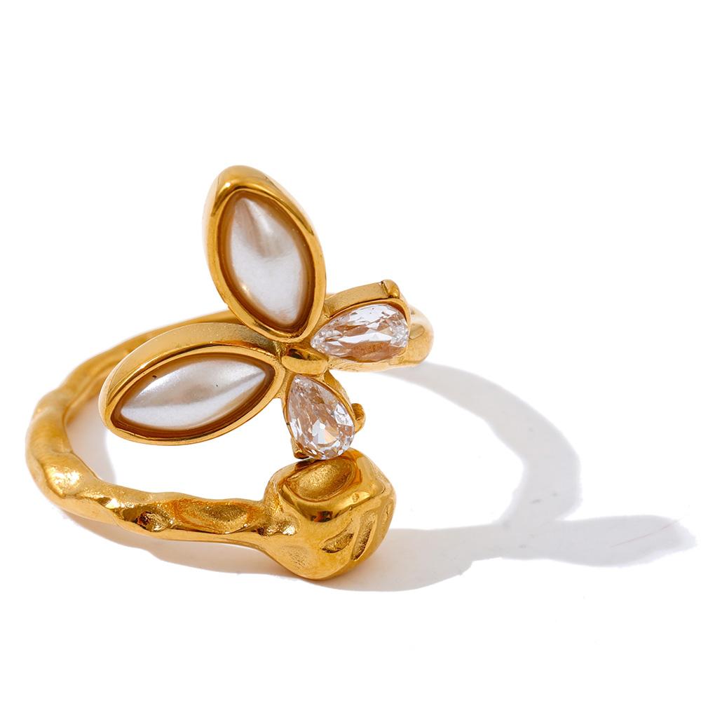 

Eetit Casting Stainless Steel Metal Flower Ring 18K Golden PVD Plated Fashion Popular Finger Jewelry Accessories 7 золотий