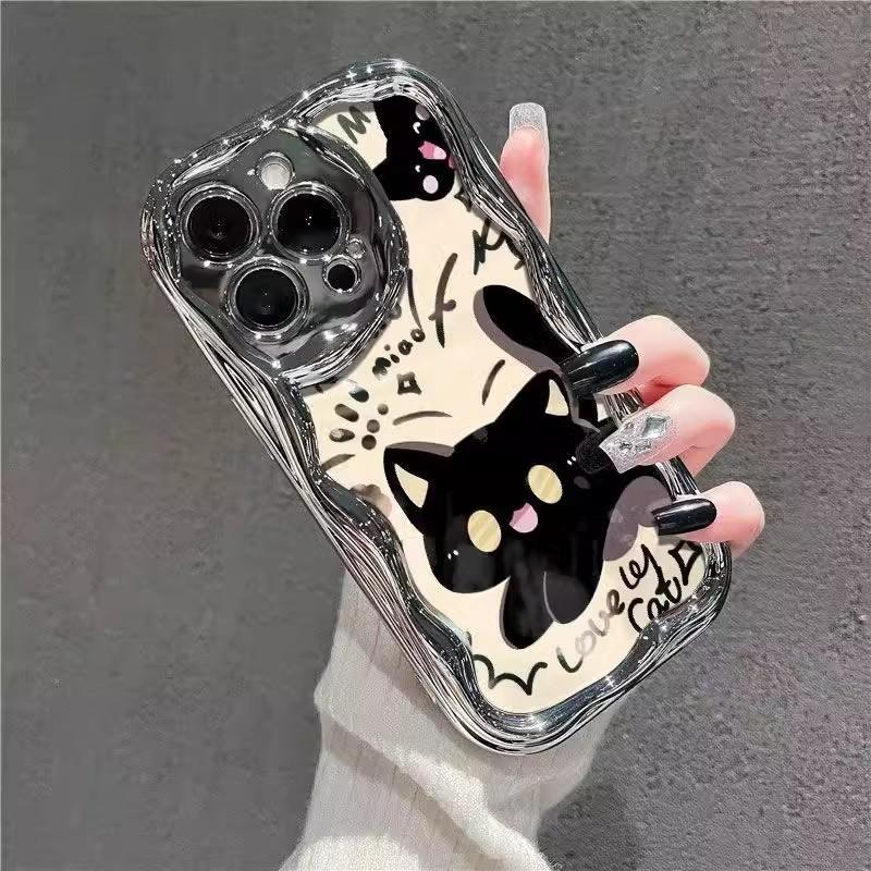 Electroplating Cartoon Black Cat Suitable for Apple 16 Mobile Phone Case New Iphone15promax Anti Fall 13 Personality 14