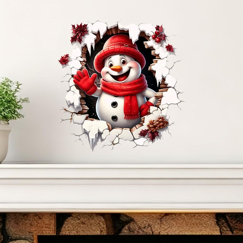 Snowman Through The Wall Christmas Self-adhesive Wall Sticker for Bedroom and Study Wall Surface Stickers