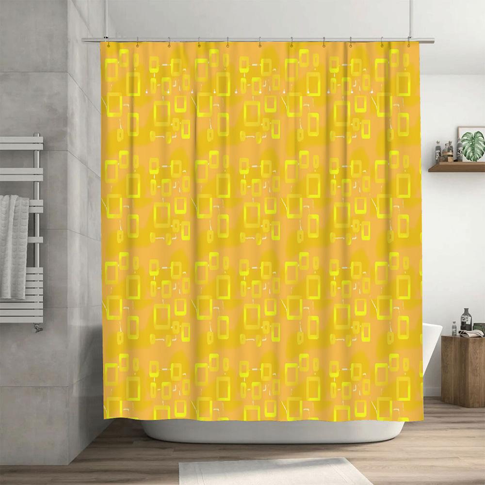 Yellow Rectangular Pattern Shower Curtain Waterproof Bathroom Decor For Home Decoration (Set 36)