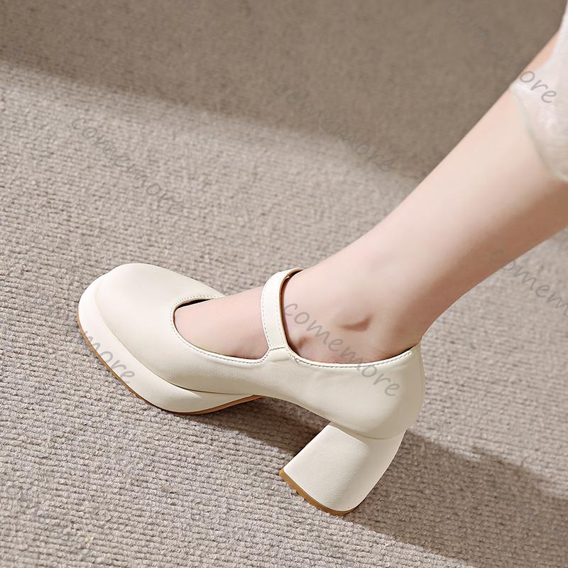 Fashion Comemore High-heeled Women Shoes Large Size Chunky Heel Mary Jane Shoes Temperament Shallow Mouth Spring Autumn Pumps for Women
