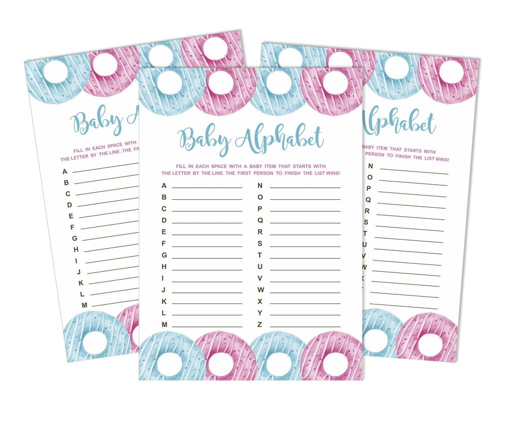 Inkdotpot Donuts Baby Shower Game Set Of 50 BabyA  AlphabetA  ABCA  Game He Or She Party