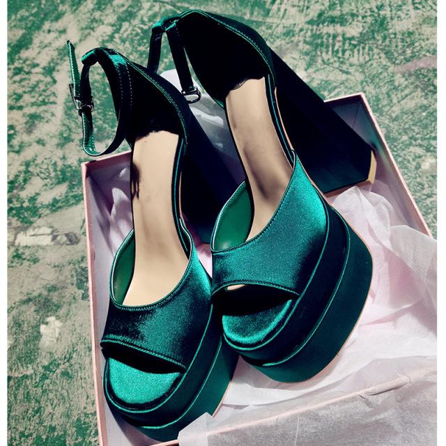 

Женские туфли-лодочки, брендовые новые сексуальные модельные туфли на массивном высоком каблуке и платформе, вечерние свадебные туфли с пряжкой и стразами, размер 43 36