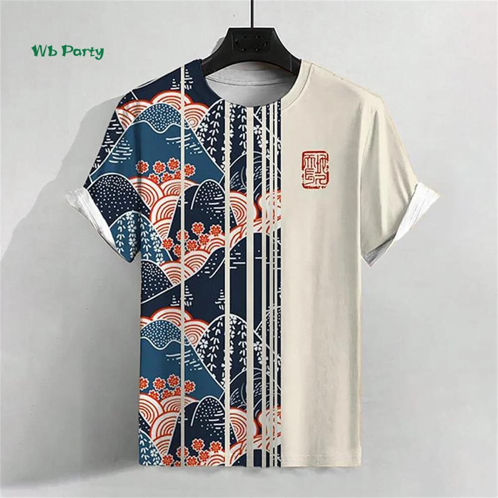 Zomer Rond Hals 3D Japanse Ukiyo-e Patronen Print Top Modieuze Casual Korte Mouw Heren T-shirts