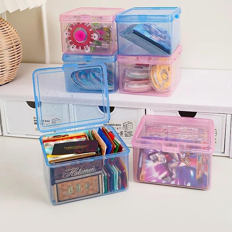 Card Storage Box Transparent Dust-Proof With Lid Children'S Small Card Change Sorting Box Multifunctional Desktop Sundries Storage Box