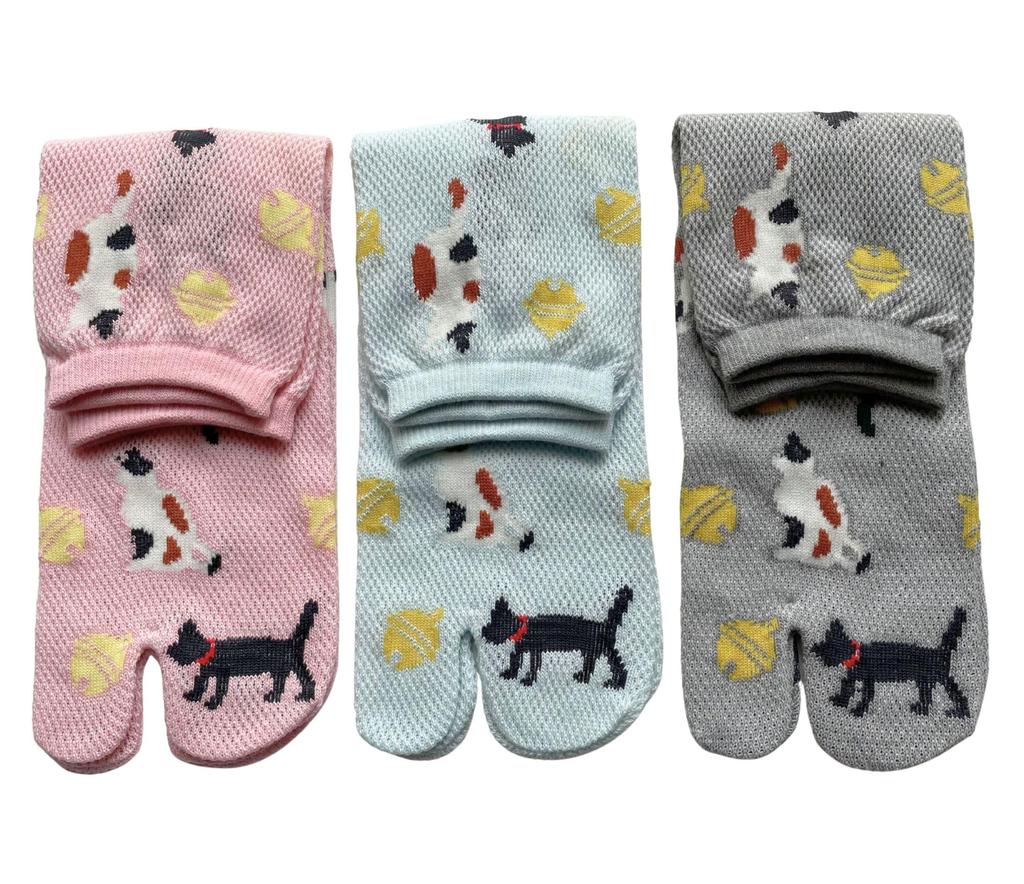 Mode Select Tabi Mesh Katze Japanische Größen 3er Set P11 Damen Japanische Socken, Strick, Druck, Muster, 22-25cm, (Verfügbare Farben)
