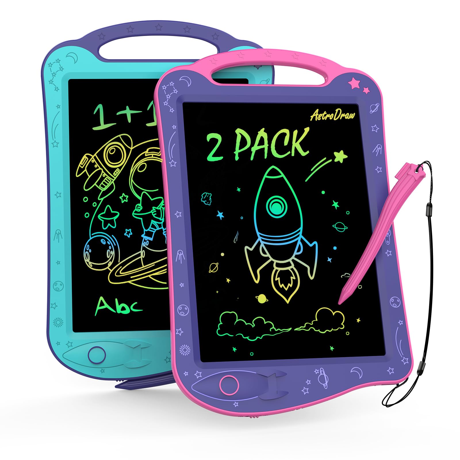 

HOMESTEC AstroDraw Drawing Colorful Reusable and Early Educational Girls and Boys Ages 7 and Birthday Boards, 2-Pack, High-Brightness Screen,