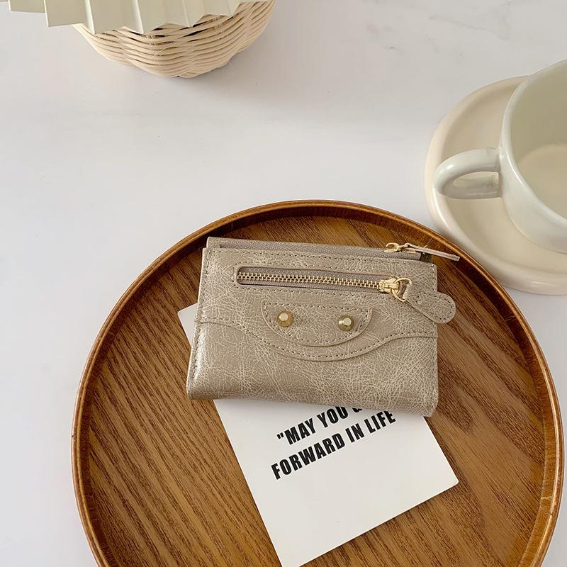 Small wallet women's high-end ins women's clutch bag folding walle wallet zipper three-fold change bag