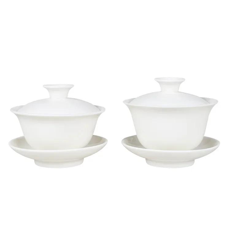 Ceramic Whiteware Cover Bowl Three-Force Tea Bowl Jade Porcelain Cover Cup Large Kung Fu Tea Set  Ceramic Gaiwan