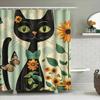 Vintage Chic Black Cat Shower Curtain With Sunflowers Perfect Bathroom Decor Gift For Her
