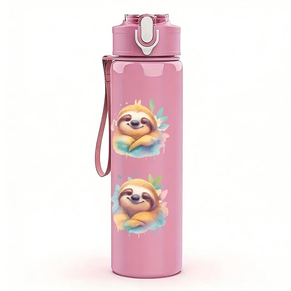 1PC Cute Sloth Group 750ml Color Plastic Sports Water Bottle Leakproof Flip Straw Lid Suitable for Sports Office Home Use