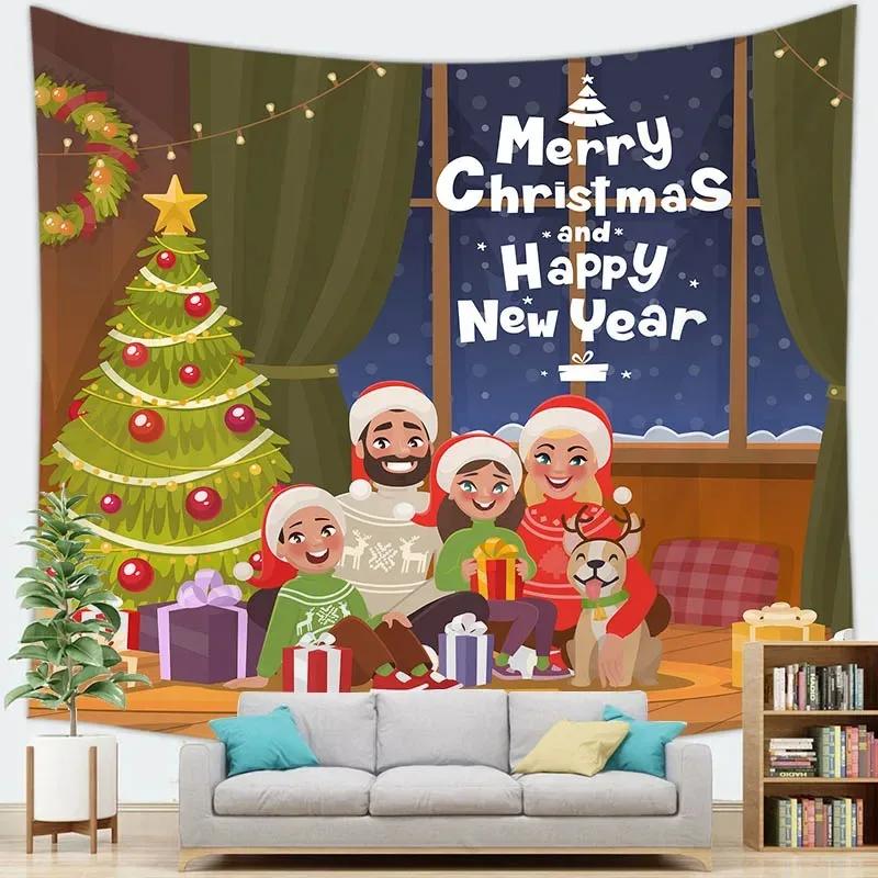Christmas Cartoon Santa Claus Tapestry Bedroom Living Room Home Christmas Decoration Tapestry