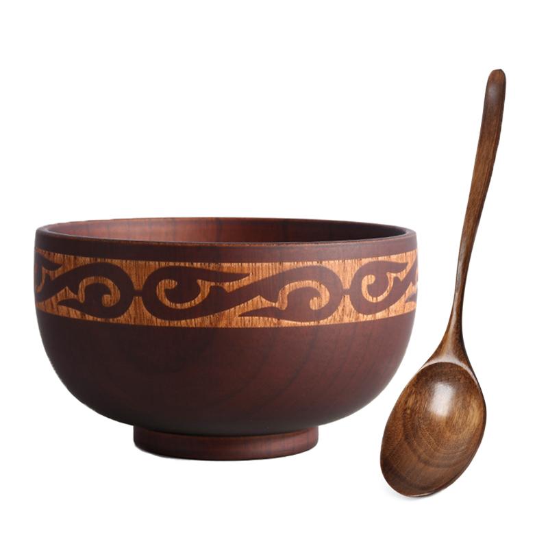 New Creative Bowl Spoon Tableware Set For Kitchen Item Utensils Wooden Auspicious Eight Treasure Pattern Dining Salad Home Dinne