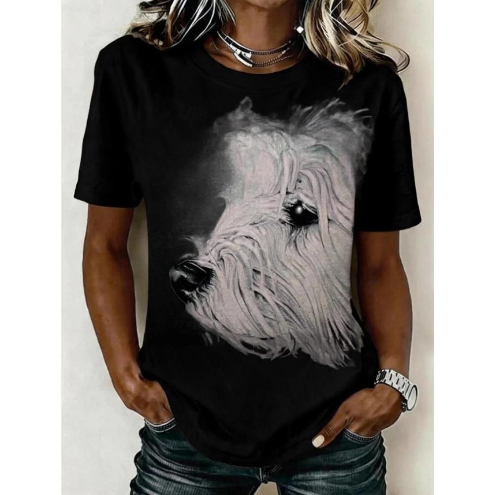 Fashion Women Retro Creative Dog Pattern Print T Shirt Funny Casual O-neck Short Sleeves T-shirt Summer Female Tee Shirt