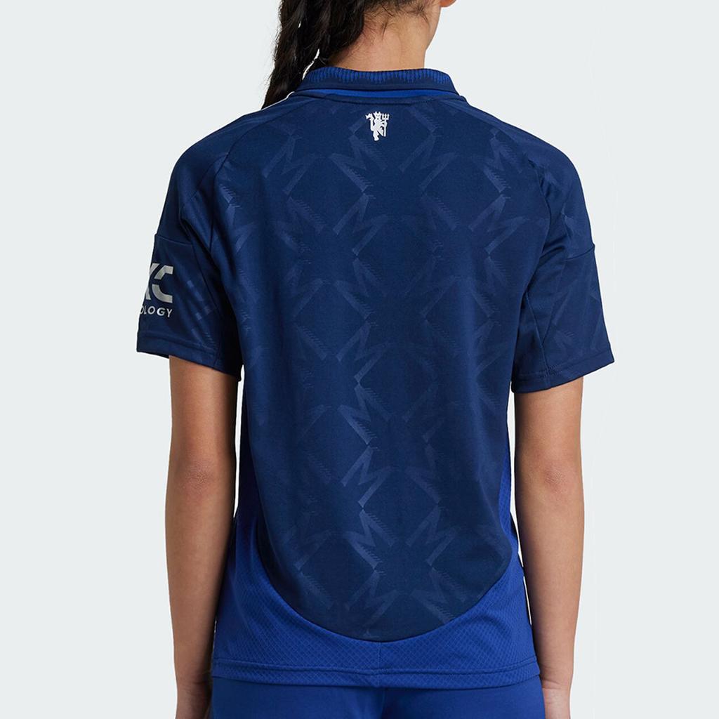 Adidas Manchester United Brand Logo Fashion Logo Lapel Short-sleeved Away Football Jersey Men's Night Indigo Blue